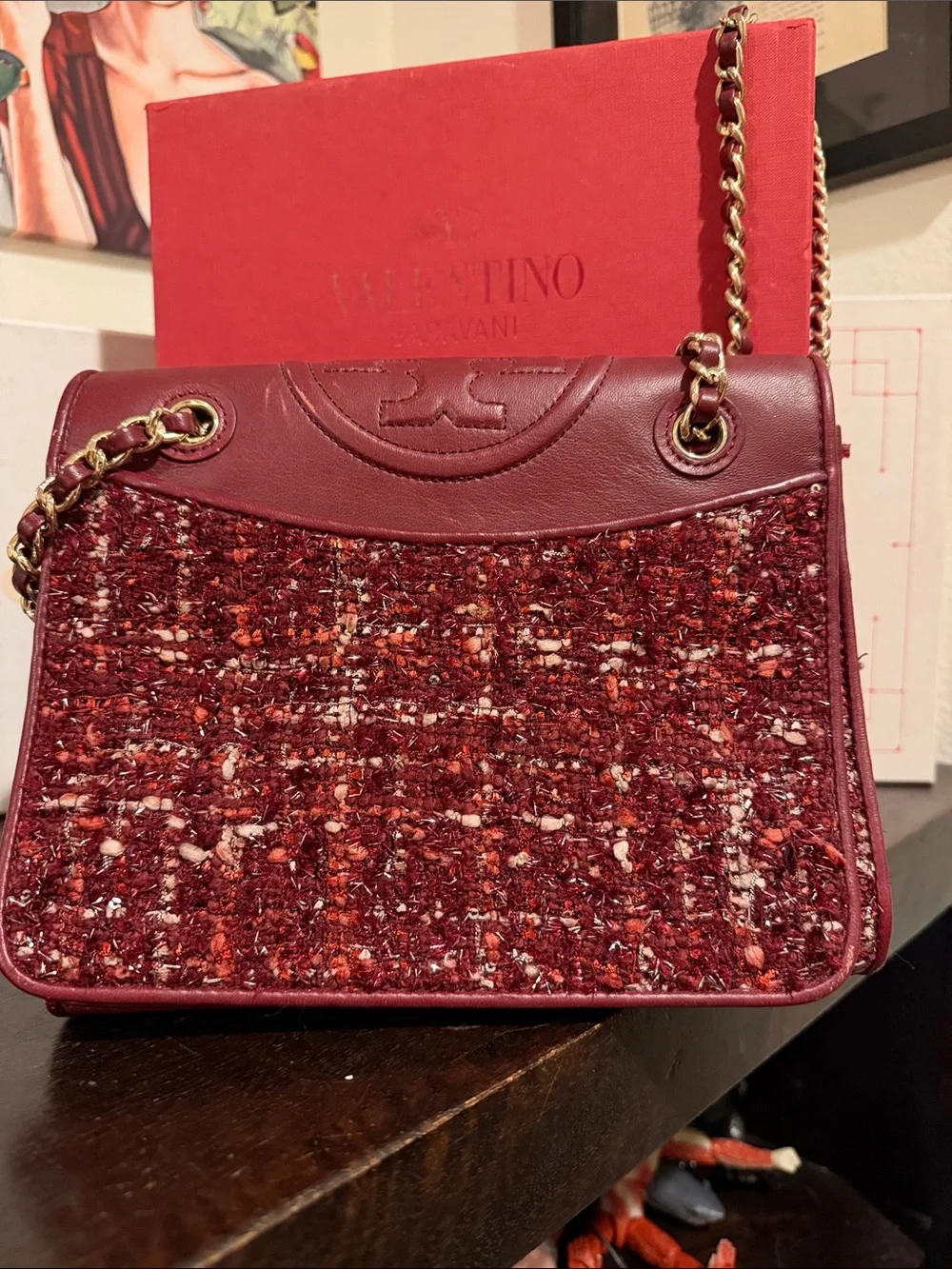 Red agatate tweed Fleming leather in never worn. Spotless interior and exterior!